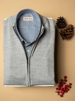 Pachet Cadou Barbati Pulover Fermoar Si Camasa Bumbac Bman0373