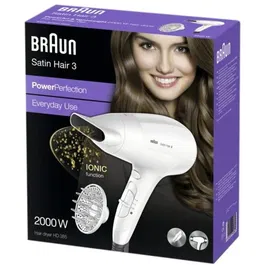 Uscator de par Satin Hair 3 HD 385, 2000 W, 3 trepte de temperatura, Alb