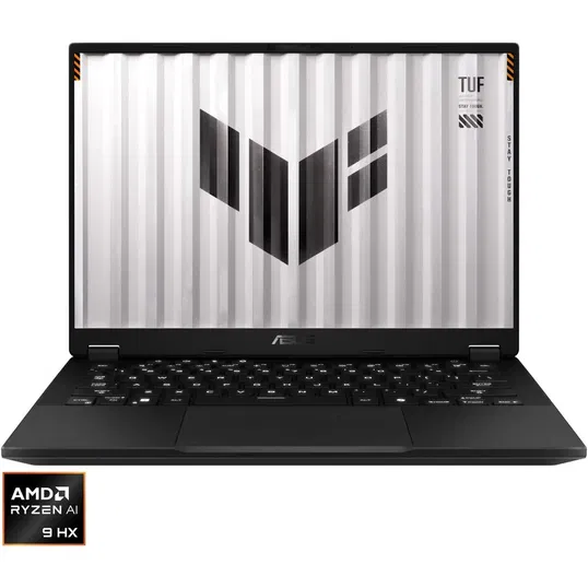 Laptop ASUS TUF Gaming A14 FA401WV cu procesor AMD Ryzen™ AI 9 HX 370 pana la 5.1GHz, 14'', 2.5K, WQXGA, 165Hz, IPS, 32GB LPDDR5X, 1TB SSD, NVIDIA® GeForce RTX™ 4060 8GB GDDR6, Windows 11 Home, Jaeger Gray