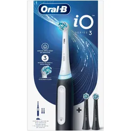 Periuta de dinti electrica Oral-B iO3 cu Tehnologie Magnetica si Micro-Vibratii, Senzor de presiune Smart, 3 moduri, 1 capat, Negru + 2 capete de periaj