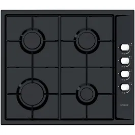 Plita incorporabila Samus PSG-64SB, Latime 58 cm, 4 arzatoare pe gaz, Gratare metalice, Aprindere electrica, Negru