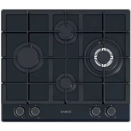 Plita incorporabila Samus PSG-64SG5 Gray, Latime 58 cm, 4 arzatoare pe gaz, gratare fonta, Aprindere electrica, Sticla gri