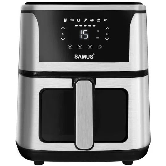 Friteuza cu aer cald Samus AF5-S1400DW, 1400 W, 5 L, Display led, Timer 60 min, 7 Programe, Fry Force 360°, Touch Control, Negru/Argintiu