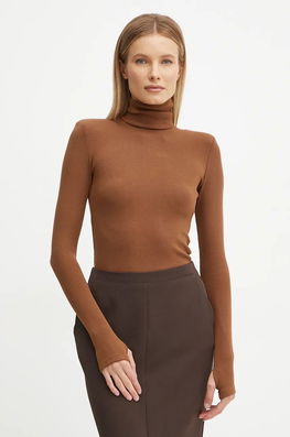 La Mania Longsleeve Femei, Culoarea Maro, Cu Guler, COREY