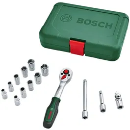 Set de 14 adaptoare pentru chei tubulare de ¼” Bosch 1600A02BY0, otel aliat, 74 Nm, 5° unghi lucru