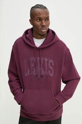 Levi's Hanorac De Bumbac Barbati, Culoarea Bordo, Cu Glugă, Melanj