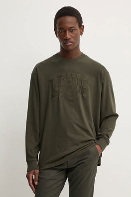 Levi's Longsleeve Din Bumbac Culoarea Maro, Cu Imprimeu