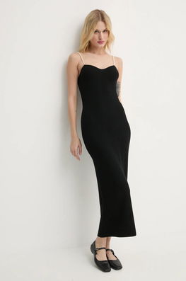 FROM FUTURE Rochie Din Lana Culoarea Negru, Maxi, Mulata, WRO01751