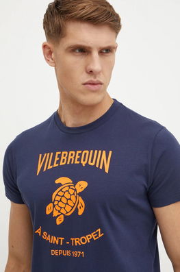 Vilebrequin Tricou Din Bumbac PORTISOL Barbati, Culoarea Albastru Marin, Cu Imprimeu, PTSB9001