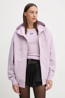 Hugo Blue Hanorac De Bumbac Femei, Culoarea Violet, Cu Glugă, Modelator, 50532149