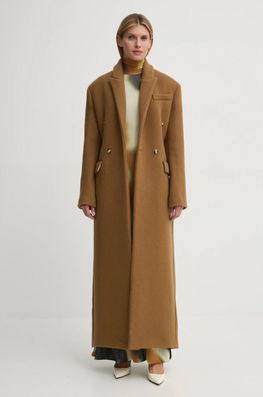 Nanushka Palton De Lana FERRIS Culoarea Maro, De Tranzitie, Cu Doua Randuri De Nasturi, NW24FWOW40076