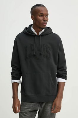 Levi's Hanorac De Bumbac Barbati, Culoarea Negru, Cu Glugă, Melanj