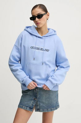 Guess Jeans Bluză Femei, Culoarea Alb, Cu Glugă, Cu Imprimeu, W4YQ15 KC811