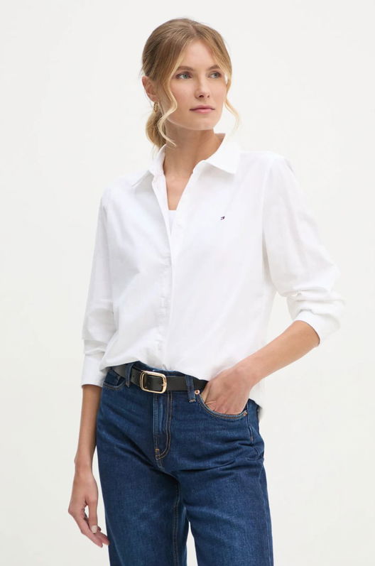 Tommy Hilfiger Camasa Femei, Culoarea Alb, Cu Guler Clasic, Regular, WW0WW44230