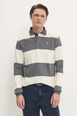 Hackett London Longsleeve Din Bumbac Culoarea Gri, Modelator, HM570840