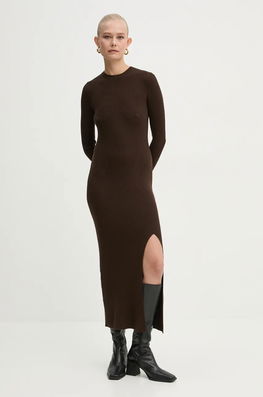 FROM FUTURE Rochie Din Lana Culoarea Maro, Maxi, Mulata, WRO02289
