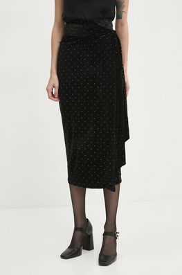 Never Fully Dressed Fustă De Catifea Jaspre Culoarea Negru, Midi, Drept, NFDSK557