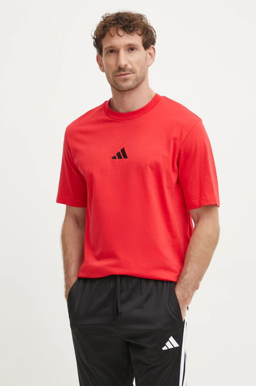 Adidas Tricou Din Bumbac Essential Barbati, Culoarea Rosu, Cu Imprimeu, JF1095