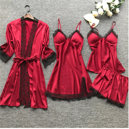 SET DE PIJAMA DIN 4 PIESE ELEGANTE, DE DAMA FLIRTYNIGHT- CULOARE ROSIE