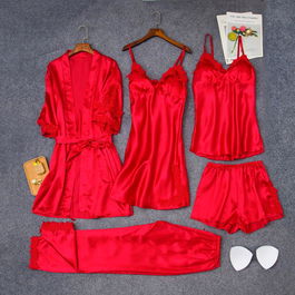 SET DE PIJAMA DIN 5 PIESE ELEGANTE, DE DAMA FLIRTYNIGHT - CULOARE ROSIE