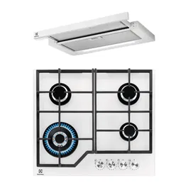 Pachet incorporabil Electrolux - Plita pe gaz KGG64362W, 60 cm, Arzator Wok + Hota telescopica LFP616W, 600 mc/h, 60 cm, Clasa A