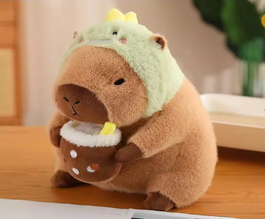 Jucarie de plus Capybara, cu caciula galbena, 35 cm