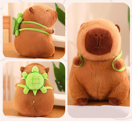 Jucarie de plus Capybara, cu rucsac in forma de brosca testoasa, 35 cm