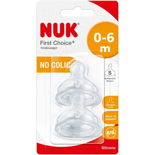 Tetina Nuk Frist Choice+, Silicon, 0-6 Luni, Orificiu Subtire, Set 2Buc