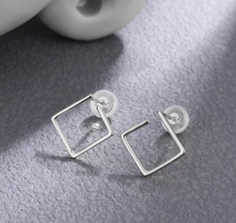 Cercei minimalisti din argint, cercei model geometric patrat, argint 925/argint 925 placat cu aur galben, 10 mm, argintiu/auriu, 0,83 gr