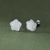 Cercei sidef trandafir si biluta argint, cercei argint cu inchidere bila tip surub, cercei flower sidef, argintiu, 1,81 gr