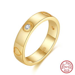 Inel love argint, inele argint placate cu aur, inele argint dama, argint 925 rodiat/ argint 925 placat cu aur, zirconii albe, argintiu/auriu, 3,3 gr