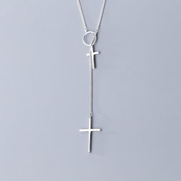 Lantisor lung cruce argint, lantisor argint simplu, lantisor cu cruce, lantisoare argint cruciulita, dama, argint 925, 40 + 3 cm, argintiu, 3,11 gr