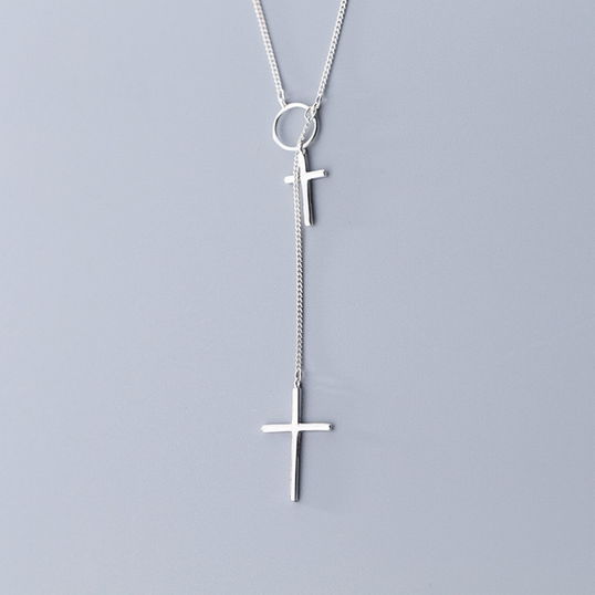 Lantisor lung cruce argint, lantisor argint simplu, lantisor cu cruce, lantisoare argint cruciulita, dama, argint 925, 40 + 3 cm, argintiu, 3,11 gr