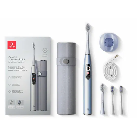 Set periuta de dinti smart sonica Oclean X Pro Digital, smart touch screen, Abastru/gri