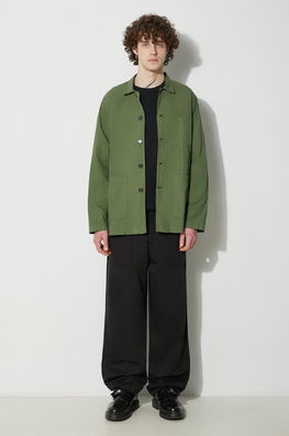 Universal Works Camasa Din Bumbac Bakers Overshirt Barbati, Culoarea Verde, Cu Guler Clasic, Relaxed, 30680.BIRCH