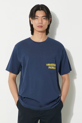 Universal Works Tricou Din Bumbac Print Pocket Tee Barbati, Culoarea Albastru Marin, Cu Imprimeu, 30611.NAVY