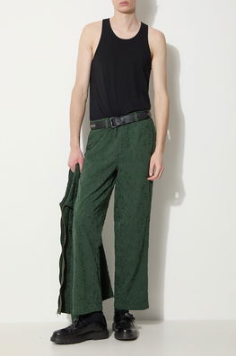 Corridor Pantaloni De Bumbac Floral Embroidered Trouser Culoarea Verde, Drept, TR0076