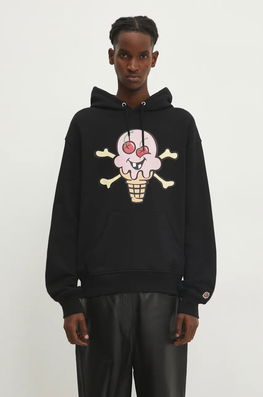 ICECREAM Hanorac De Bumbac Cones & Bones Popover Hood Barbati, Culoarea Negru, Cu Glugă, Cu Imprimeu, IC24339