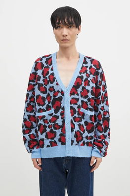 ICECREAM Cardigan Din Amestec De Lână Leopard Print Knitted Cardigan Culoarea Rosu, IC24324