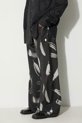 Marcelo Burlon Pantaloni De Lână Aop Wind Feathers Culoarea Negru, Drept