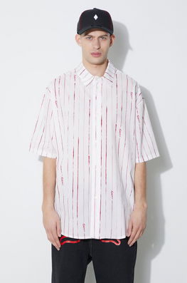 Marcelo Burlon Cămașă Din Bumbac County Pinstripes Over Shirt Bărbați, Culoarea Alb, Cu Guler Clasic, Relaxed, CMGG004S24FAB0010128