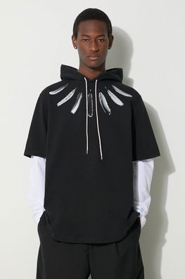 Marcelo Burlon Hanorac De Bumbac Collar Feathers Dbl Sleeves Bărbați, Culoarea Negru, Cu Glugă, Cu Imprimeu, CMAB044S24JER0021001