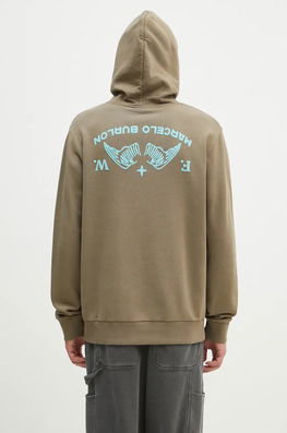 Marcelo Burlon Hanorac De Bumbac Vintage Logo Barbati, Culoarea Verde, Cu Glugă, Cu Imprimeu, CMBB007F24FLE0056E4D