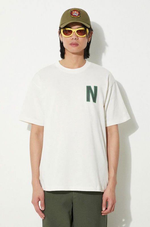 Norse Projects Tricou Din Bumbac Simon Loose Organic Barbati, Culoarea Bej, Cu Imprimeu, N01.0659.0957