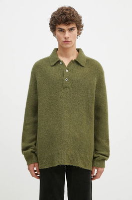 Norse Projects Pulover De Lână Rasmus Relaxed Brushed Polo Bărbați, Culoarea Verde, N45.0614.8098