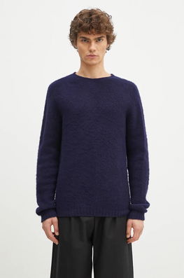 Norse Projects Pulover De Lână Birnir Brushed Lambswool Bărbați, Culoarea Bleumarin, Călduros, N45.0520.7004