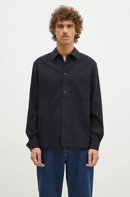 Norse Projects Cămașă Din Lână Carsten Cotton Wool LS Shirt Culoarea Negru, Cu Guler Clasic, Regular, N40.0806.9999