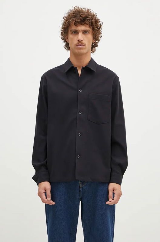 Norse Projects Cămașă Din Lână Carsten Cotton Wool LS Shirt Culoarea Negru, Cu Guler Clasic, Regular, N40.0806.9999