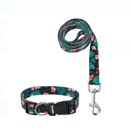 Set Zgarda & Lesa pentru Caine - Negru cu flori
