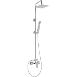 Set de dus Ferro, baterie perete, cartus ceramic, limitator debit, bara dus culisanta 774-1254mm, cap dus fix 200mm, articulatie sferica, dus mobil 1 functie, suport glisant, furtun 150cm, Crom